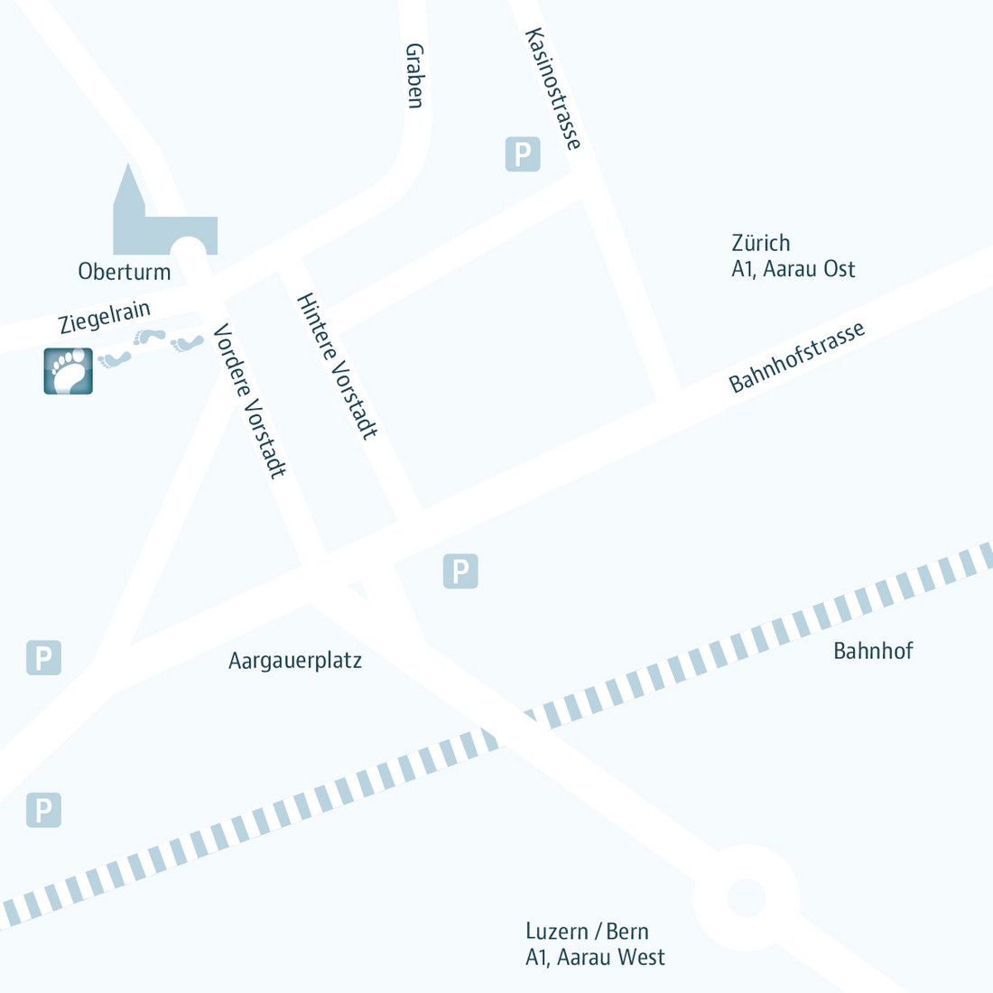 Lageplan des Standortes von Huber Orthop&auml;die und Schuhtechnik in Aarau.