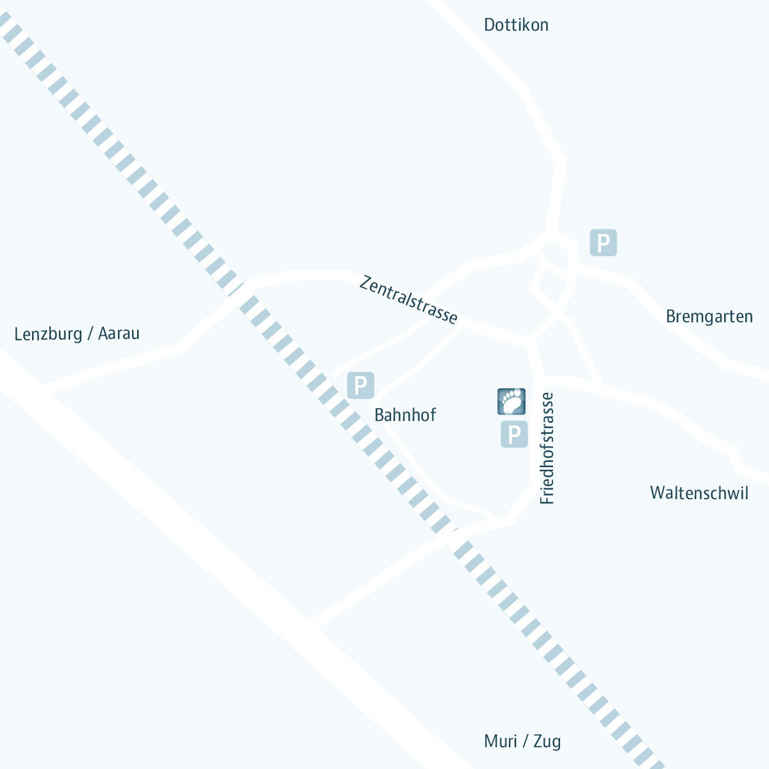 Lageplan des Standortes von Huber Orthop&auml;die und Schuhtechnik in Wohlen.